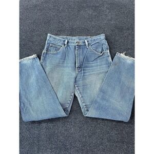 Vintage Rustler Jeans Mens 33x30 Blue Denim Straight Leg Medium Wash Distressed